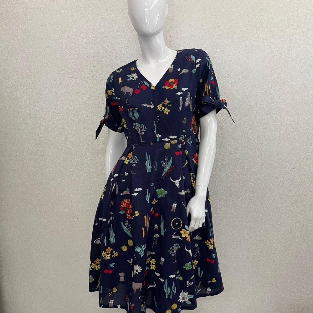 Modcloth Navy Blue Novelty Print "Marvelous Miscellany A-Line Dress" w/ Pockets